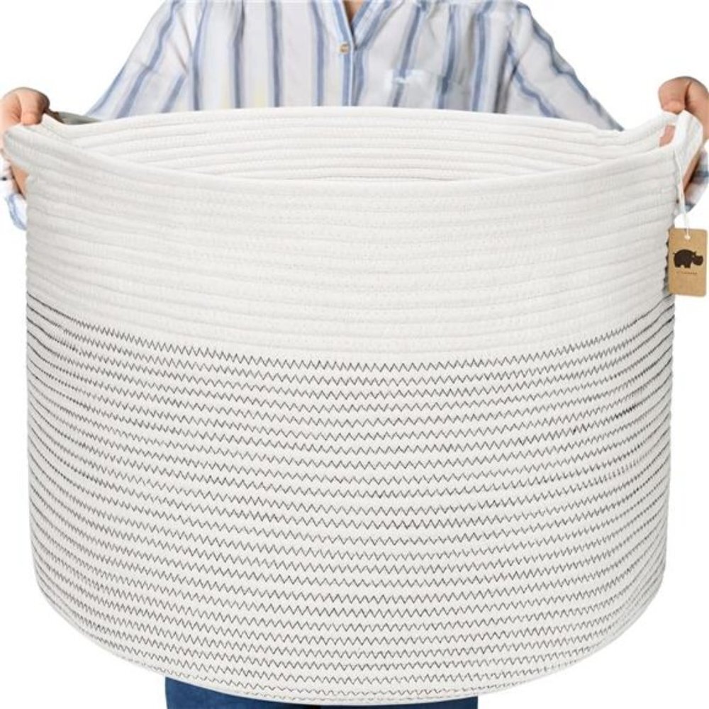 Little Hippo Baskets XXXL Large Cotton Rope 22"x22"x14" Storage Woven Basket